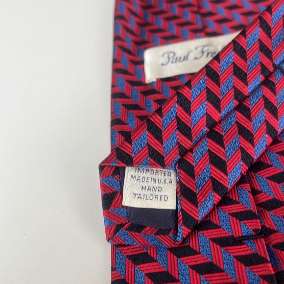 Paul Fredrick 100% Silk Hand Tailored Red, Black & Blue Tie - Picture 7 of 8